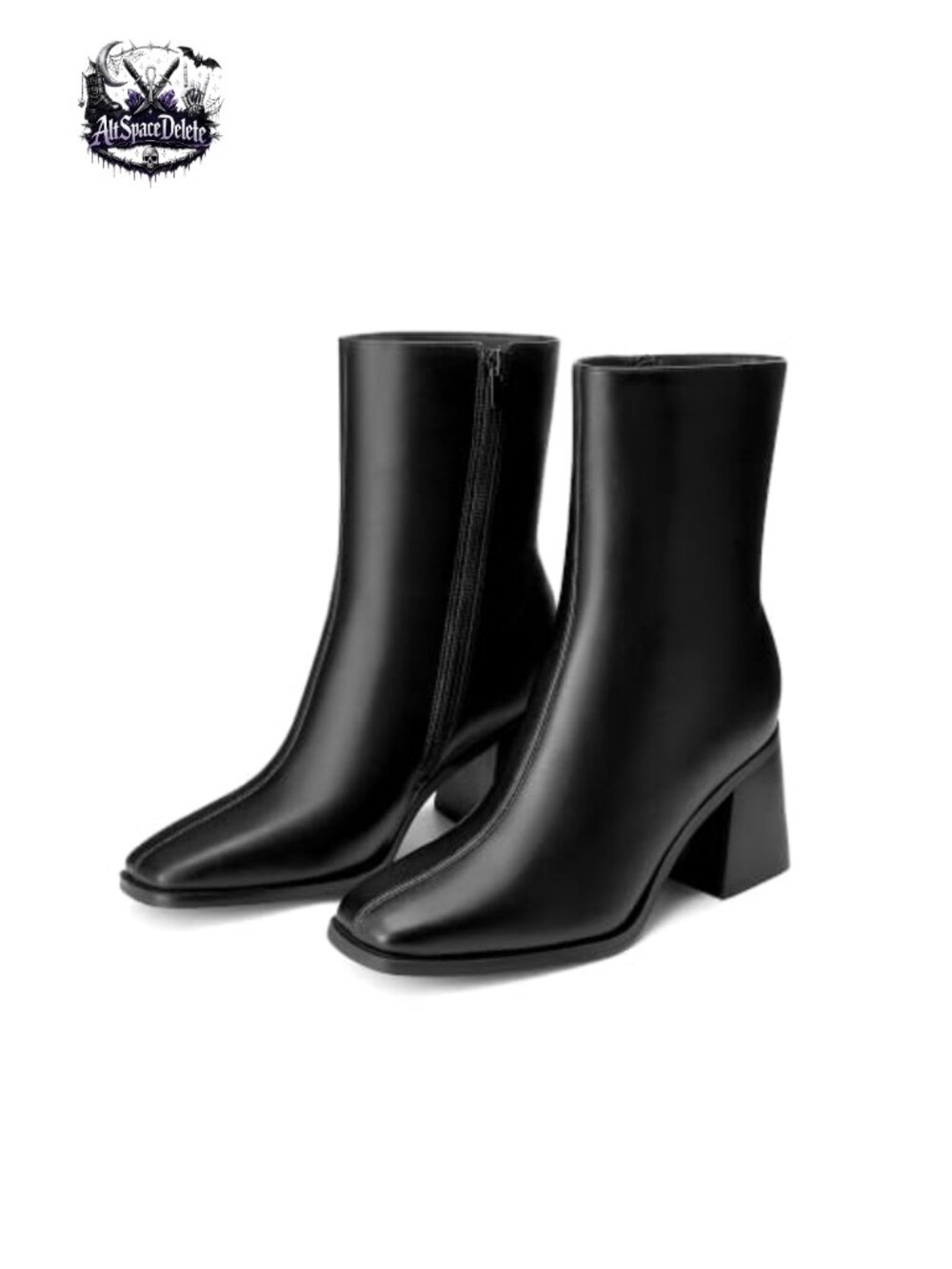 Square Toe Ankle Boots Chunky Heel Faux Leather Women's Heeled Booties
